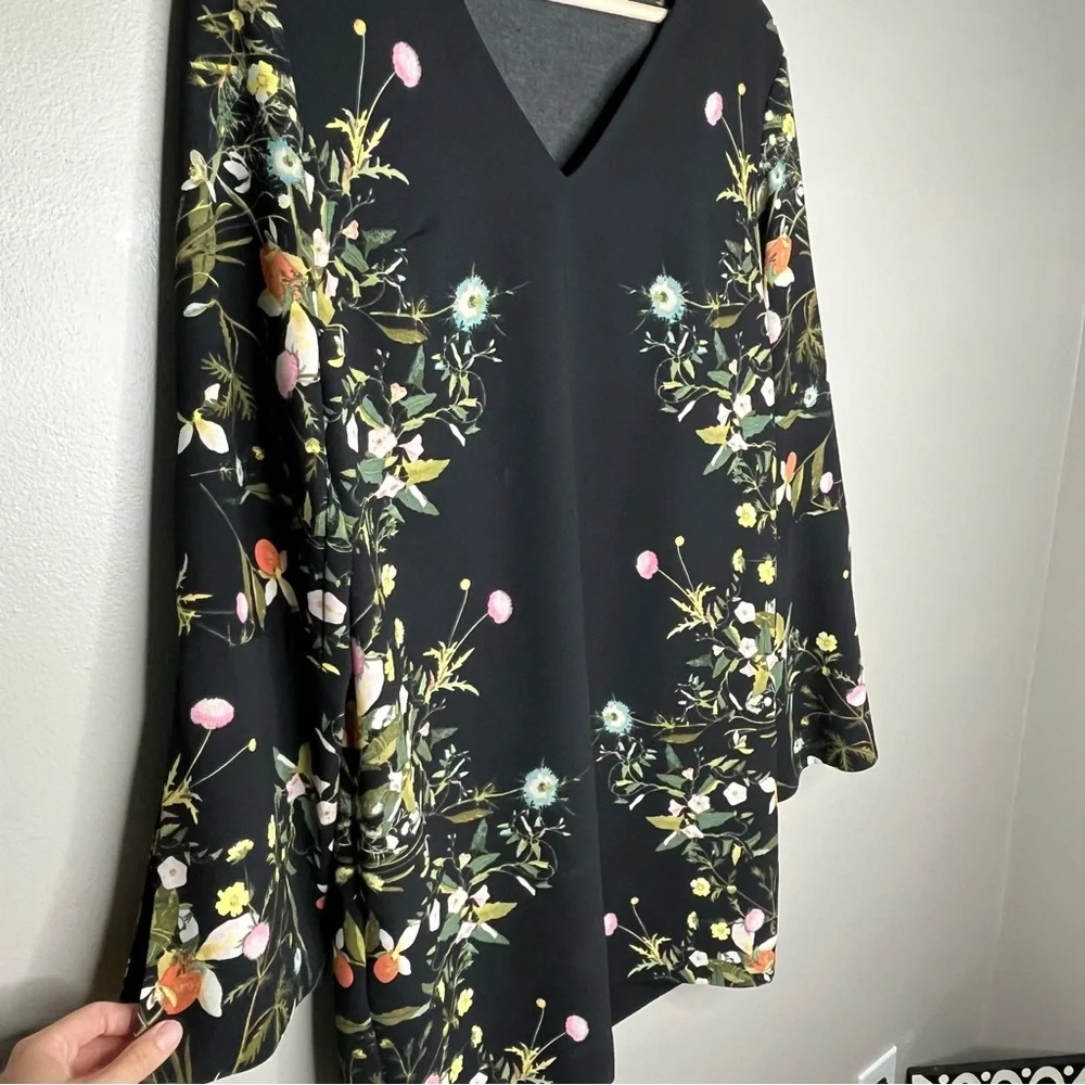 RACHEL Rachael Roy Floral Print Shift Long Sleeve Mid-Length Dress - Picture 2 of 12
